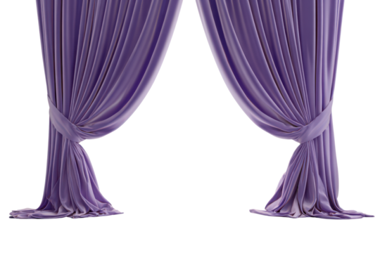 Purple and white theater curtains isolated on transparent background