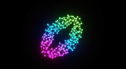 Digit Zero Illuminated with Colorful Dots and Lines on Black Background.