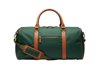 Isolated leather duffel bag for travel or gym use, brown straps, luggage carry-on bag