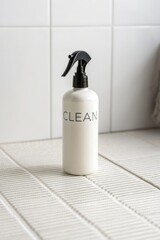 Clean Spray Bottle on White Tile Surface
