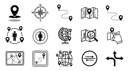 Ascending collection of minimalist navigation and location icons. Vector symbols for maps, routes, and GPS tracking © Hussnain