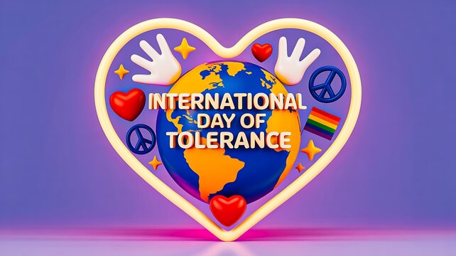 International day of tolerance illustration with globe heart peace symbols and love elements  
