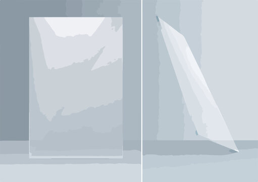 Dos rect&aacute;ngulos transparentes, uno vertical y otro inclinado, sobre un fondo gris minimalista.