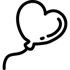 Heart Shaped Balloon Line Art Icon Isolated on Transparent Background Simple Outline Vector Graphic for Celebrations and Love Symbolism