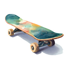 Watercolor painting of Skateboard, detailed and artistic vector illustration on a white background. © Cooper