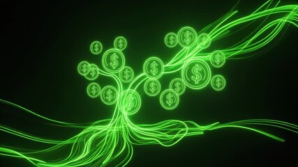 Abstract digital green dollar tree illustration, symbolizing financial growth and prosperity