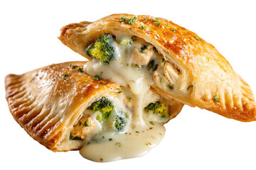 Golden, flaky pastry filled with broccoli, chicken, and cheesy sauce