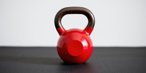 Red kettlebell on a textured surface, ideal for fitness and strength training imagery.