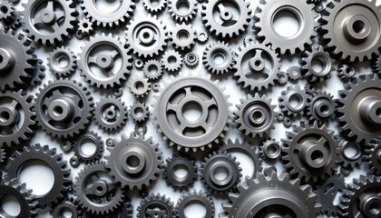 A collection of metallic gears in various sizes and shapes.