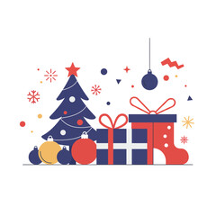 Festive holiday gifts, Christmas tree, and ornaments, creating a joyful scene