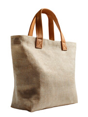 Neutral-toned canvas tote bag with light brown leather handles