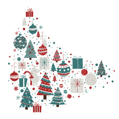 Festive Christmas Decorations and Gifts Arranged in a Tree Shape, Celebrating Holiday Cheer