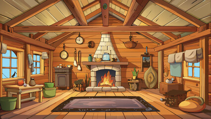 Digital cottage inside winter illustration in a cozy rustic style vector illustration ai generated