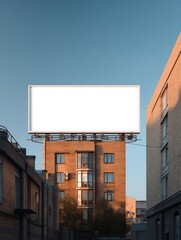 Empty Urban Billboard Against a Clear Blue Sky Framed by Lion Street Buildings in Warm Evening Light