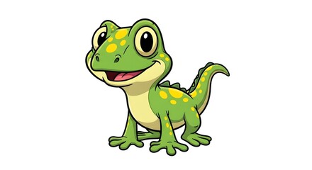 cute cartoon gecko character, adorable lizard mascot illustration, smiling gecko cartoon artwork, lizard icon, lizard character on white background, gecko cartoon, dinosaur cartoon character on white 