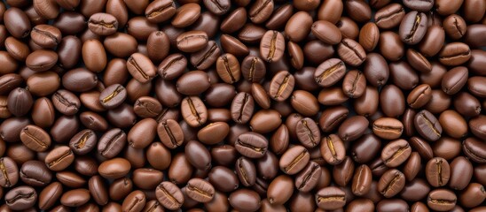 Fototapeta premium Coffee beans arranged in a textured pattern, showcasing their rich brown colors.