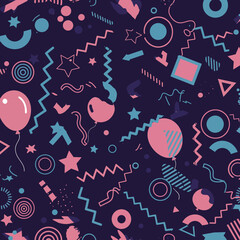 Festive Celebration Pattern Balloons, Confetti, and Stars for Party Fun