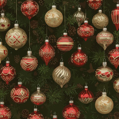 Festive Christmas Ornament Decorations Elegant Seasonal Holiday Baubles with Pine Needles