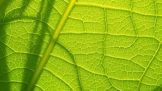 mesophyll. Close-up of leaf veins in sunlight, intricate natural patterns and botanical details. gardening catalogs, home-decor guides, designed for home decor and floral branding.