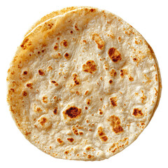 Stack of two round, tan flatbreads with speckled toasted spots