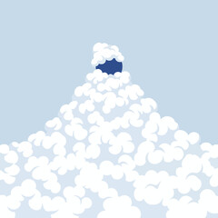 Abstract cloud formation with a dark rectangular opening revealing a blue sky