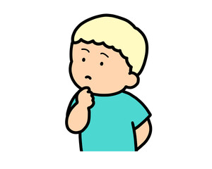 考える　金髪の男の子
