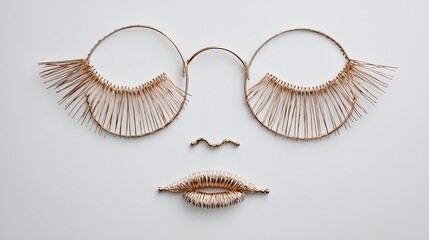 A minimalist concept featuring eyes, mouth, and glasses set against a flat background to represent identity and perception