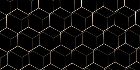 Black and gold hexagonal technology abstract background with honeycombs. vector illustration