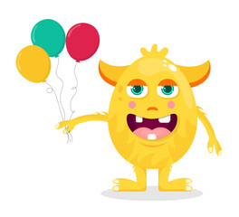 cute monster holding balloons