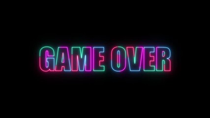 glowing neon game over text icon animated. neon text with neon lines animation. Game over Neon Text advertisement promo animation on a black background - Powered by Adobe