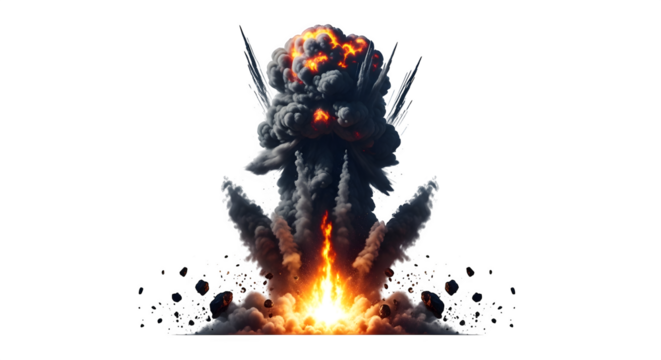 Mysterious ancient stone monolith with glowing orange fire at its base isolated on transparent background