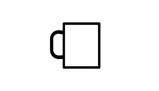A simple, two-dimensional illustration of a mug. It features a basic rectangular body and a curved handle on the left side