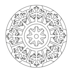 Obraz premium Snowflake mandala coloring page for kids, simple line art design 