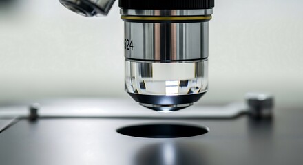 Precise scientific microscope lens close up reveals intricate optical details and professional laboratory equipment for advanced research and discovery