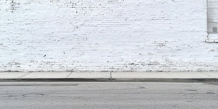 Fototapeta This scene features a white brick wall that contrasts beautifully with the pavement and urban surroundings.