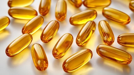 The assortment includes vitamin D, omega-3, omega-6, and fish oil supplements. 