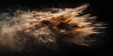 A vibrant brown splash painting set against a striking black background.