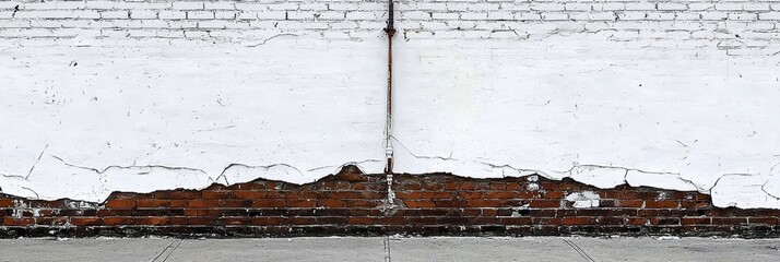 The interplay of cracked paint and brick creates a captivating texture.