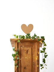 Rustic wooden cabinet with heart and green ivy decoration