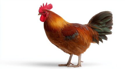 Fototapeta premium Colorful rooster standing proudly on a plain background in bright lighting