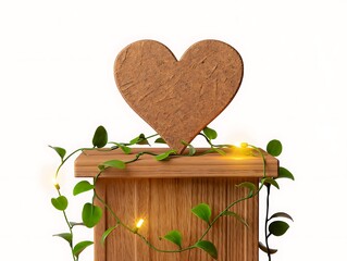 Rustic wooden heart decoration with twinkling lights and greenery