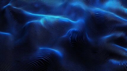 Abstract wavy blue topographic map creates a fluid design. 