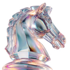 Stunning crystal horse chess piece refracts light, symbolizing strategy and elegance, isolated on a transparent background