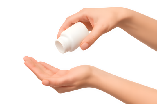 Hands Holding Pill Bottle and Receiving Medication – Health Care and Pharmaceutical Concept