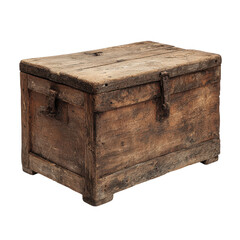 Aged wooden chest with rustic metal latch evokes antique storage and timeless treasure discovery, isolated on a transparent background