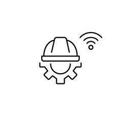 Fototapeta premium Cogwheel, hard hat and wi-fi. System configuration updates, engineering and maintenance. Pixel perfect, editable stroke vector icon