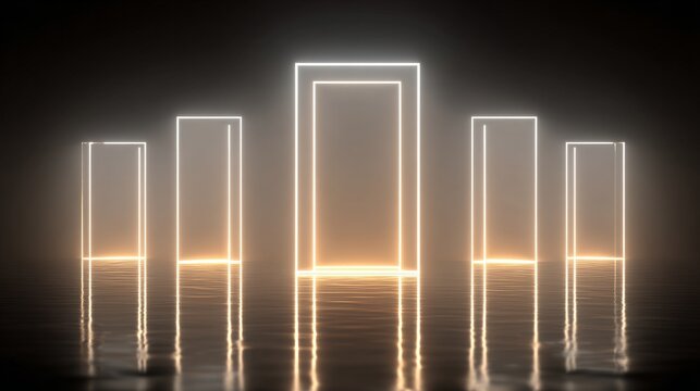 The ceiling of the black room is fitted with white lights that are positioned in a manner that generates a sense of depth and spaciousness, giving the room an empty appearance