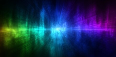 Against a black background, a vibrant rainbow is displayed, comprising several colors including pink, blue, and green