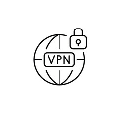 Obraz premium VPN globe and lock. Secure internet access, privacy and anonymity. Pixel perfect, editable stroke vector icon