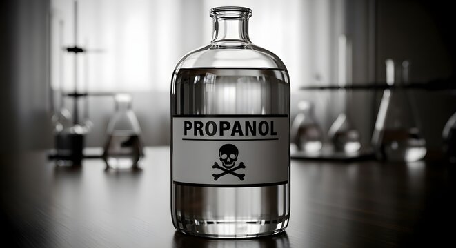 Propanol Container with Skull and Crossbones Symbol in a Laboratory Setting